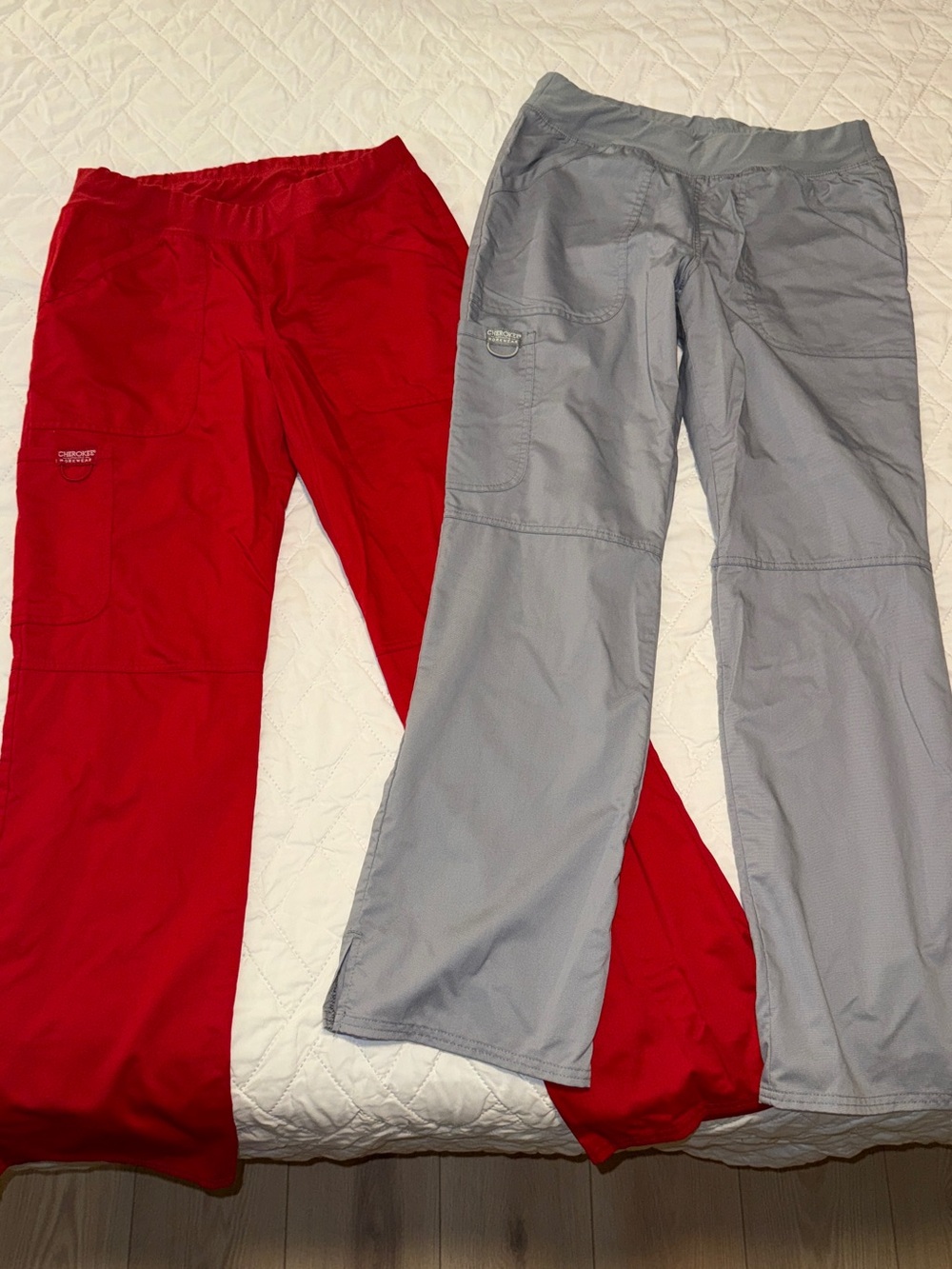 Red and Light Gray Cherokee Workwear Scrub Pants Duo